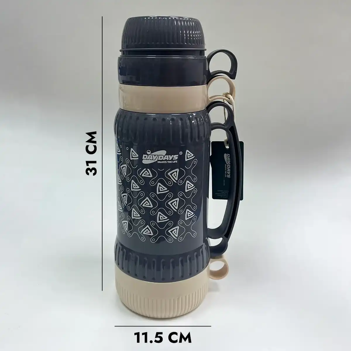 Термос DAYDAYS 1 л с 3 кружками, серый ретро (ST-5089)