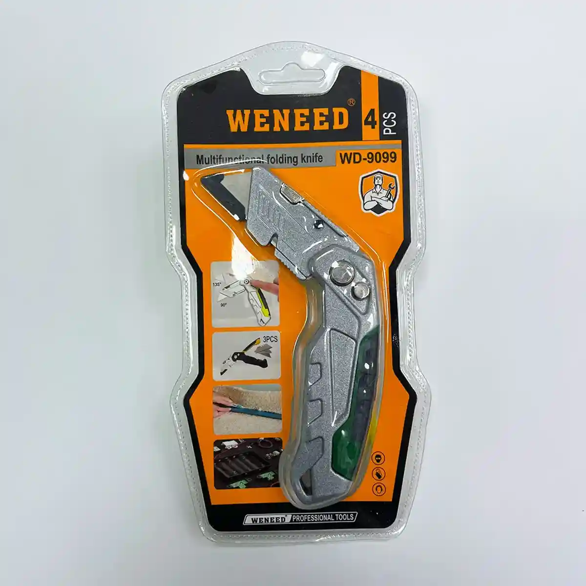 Профессиональный складной нож WENEED WD-9099 для резки гипсокартона, 3 угла фиксации, комплект 4 шт - 2002 - 2